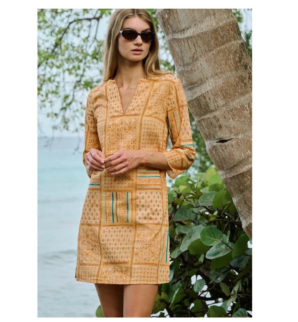 Julia Amory Mariah Peach Patchwork Tunic Dress M